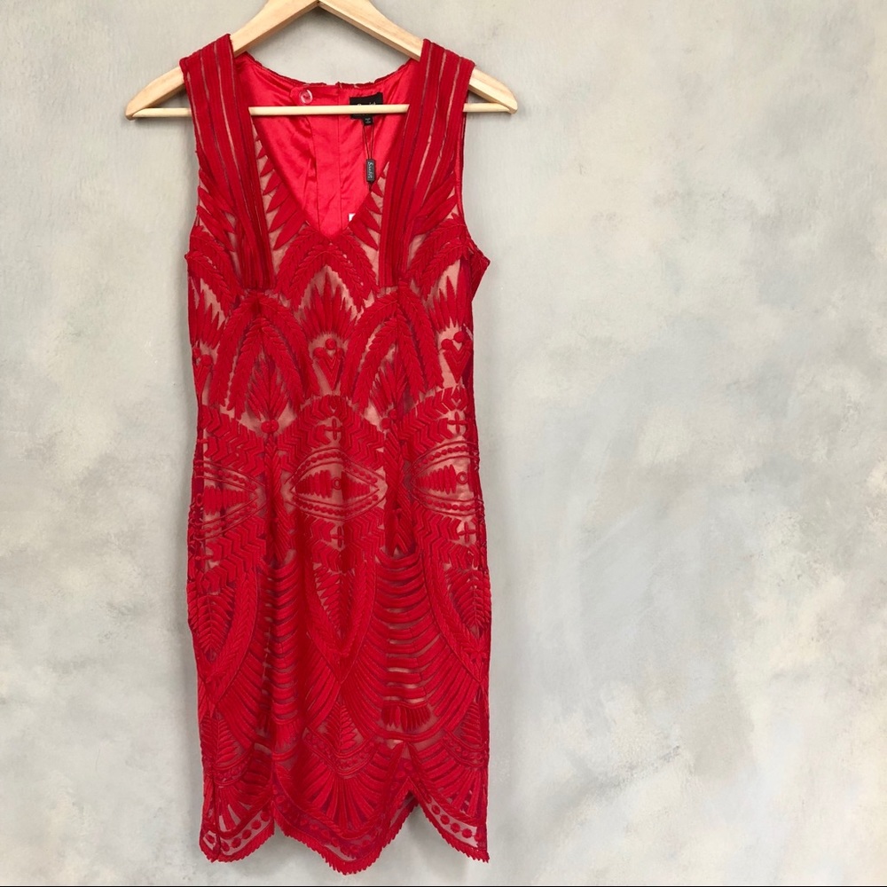 Bardot Red Embroider Cosmopolitan Cocktail Dress